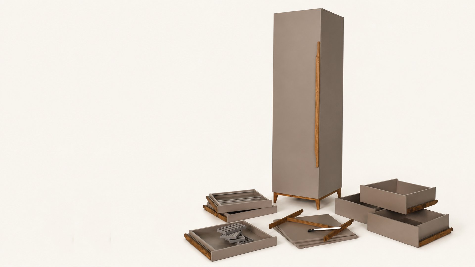Wardrobe assembling itself from its component pieces